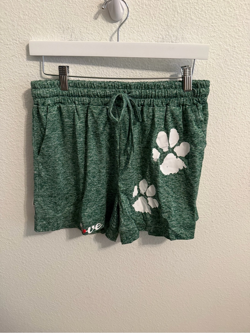 Women's Green Paw-Print Drawstring Athletic Shorts